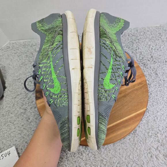 Nike Free 4.0 Flyknit Cool Grey Green Athletic Running Shoe Mens 11 717075-007 - Picture 8 of 14
